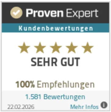 ProvenExpert: SEHR GUT, 100% Empfehlungen, 1.581 Bewertungen